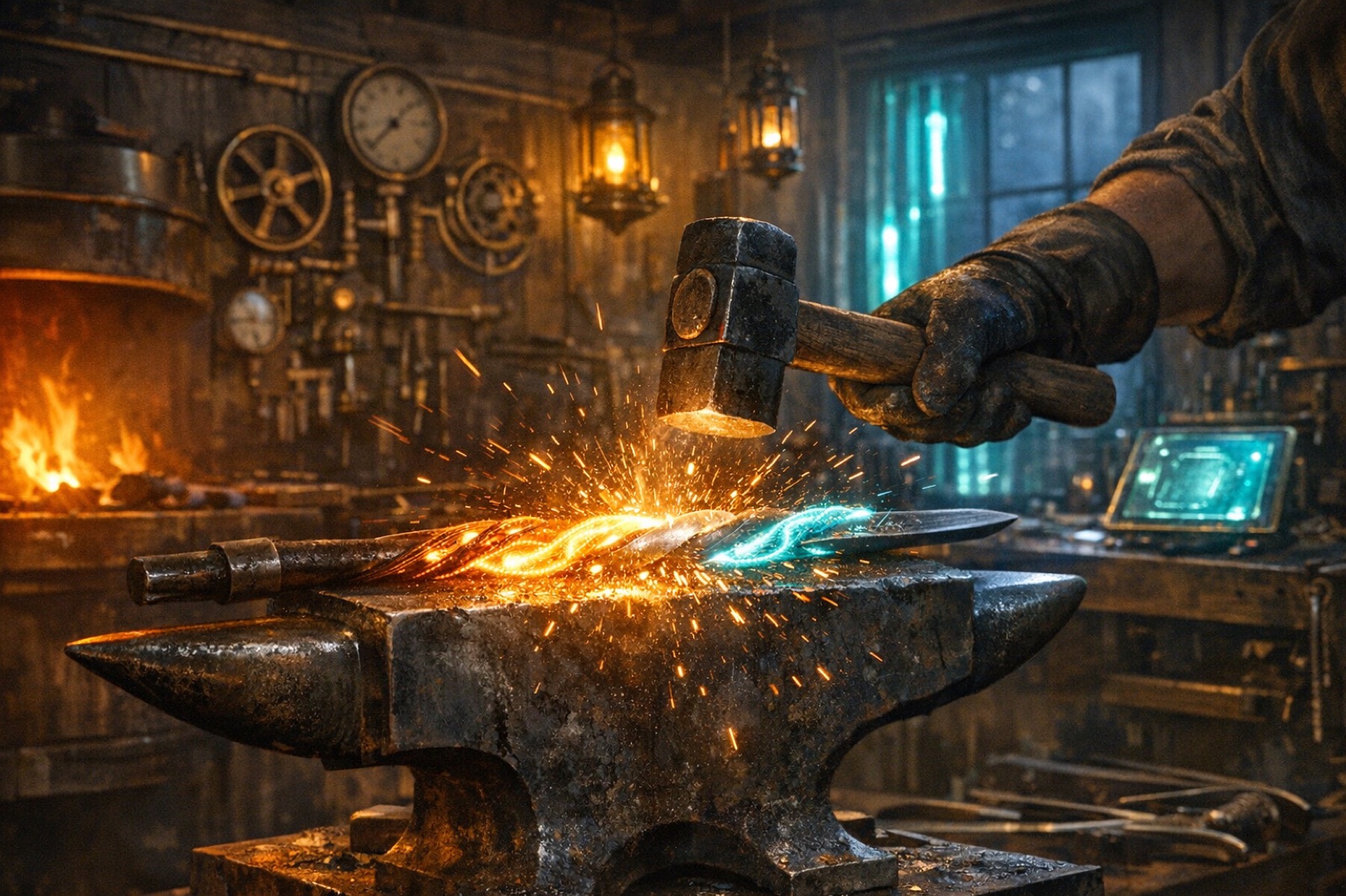 A glowing forge workshop