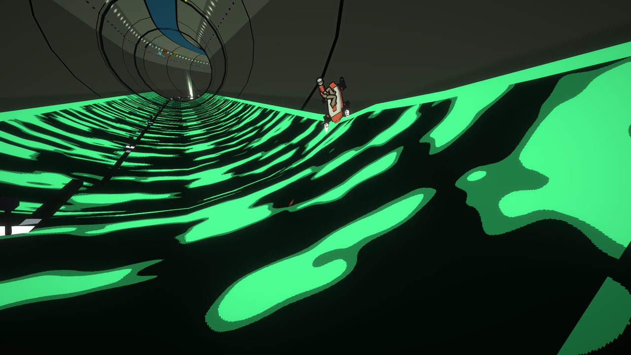 A long-abandoned main, its floor slick with green
